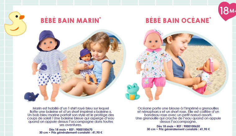 Poupée Bébé Bain- Océane Blanc et Rose